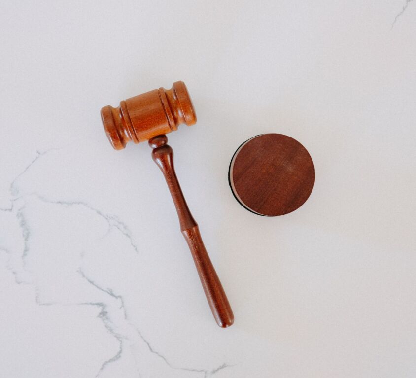 gavel on marble counter