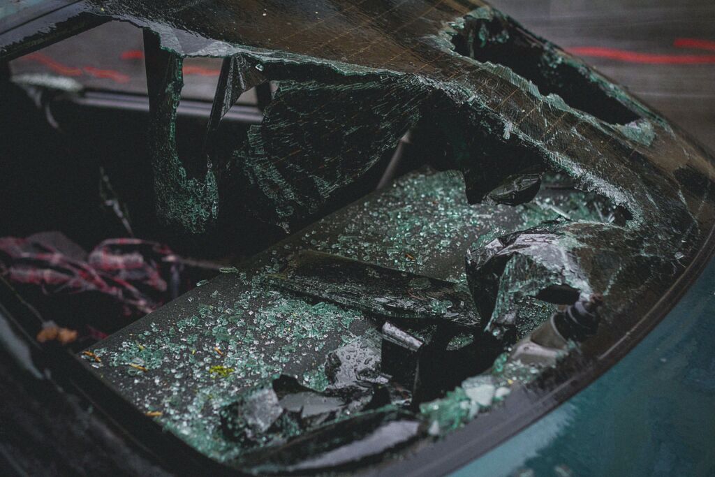 car with broken windshield