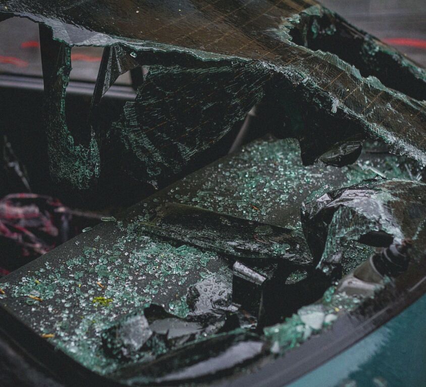 car with broken windshield