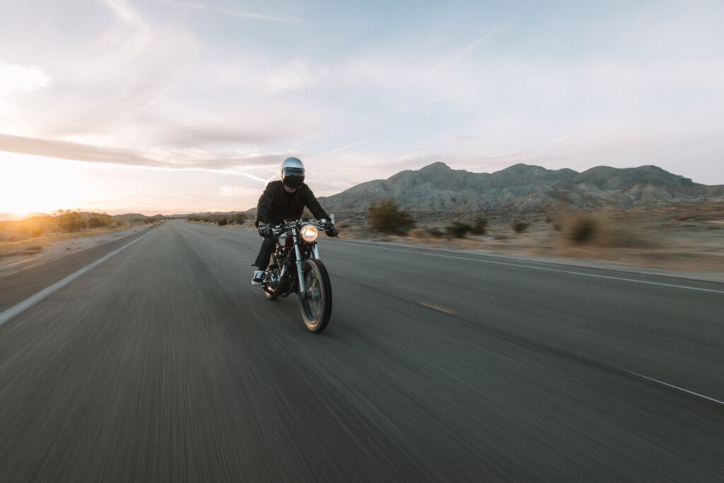 motorcycle rider driving in the countryside