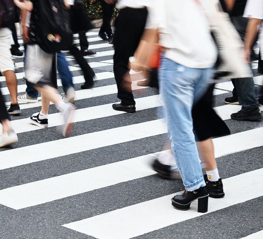 crowd crossing pedestrian crossing