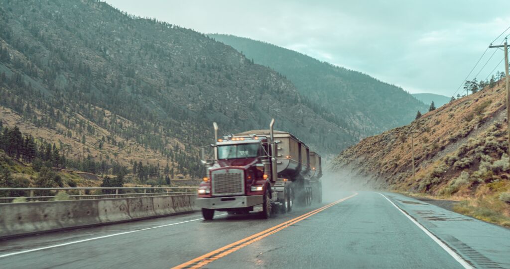 truck driving on highway in the countryside