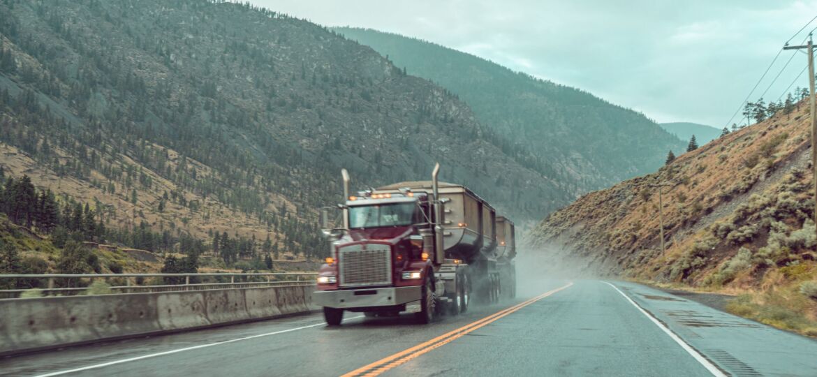truck driving on highway in the countryside