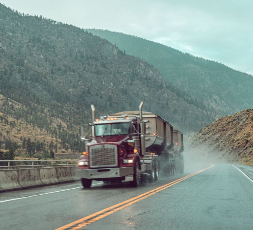truck driving on highway in the countryside
