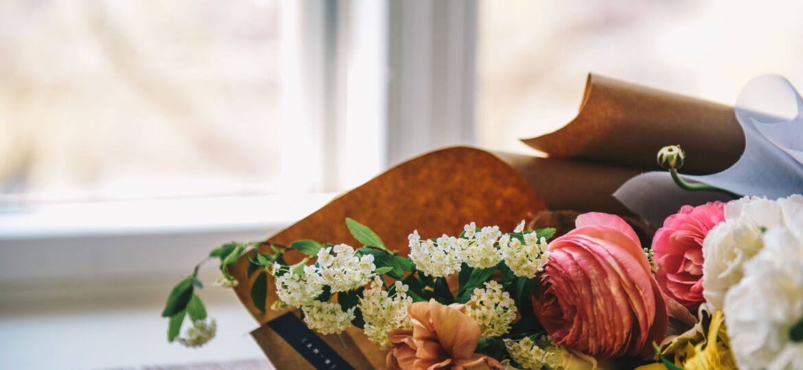 bouquet of flowers laid out at a funeral