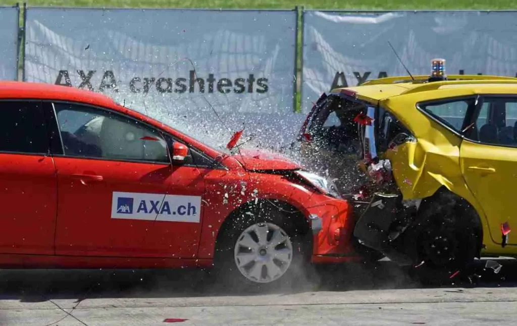 cars crashing in rear-end collision