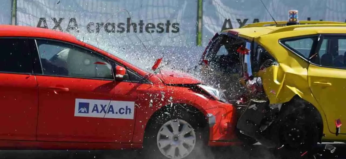 cars crashing in rear-end collision