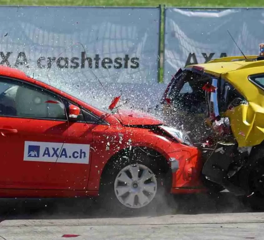 cars crashing in rear-end collision